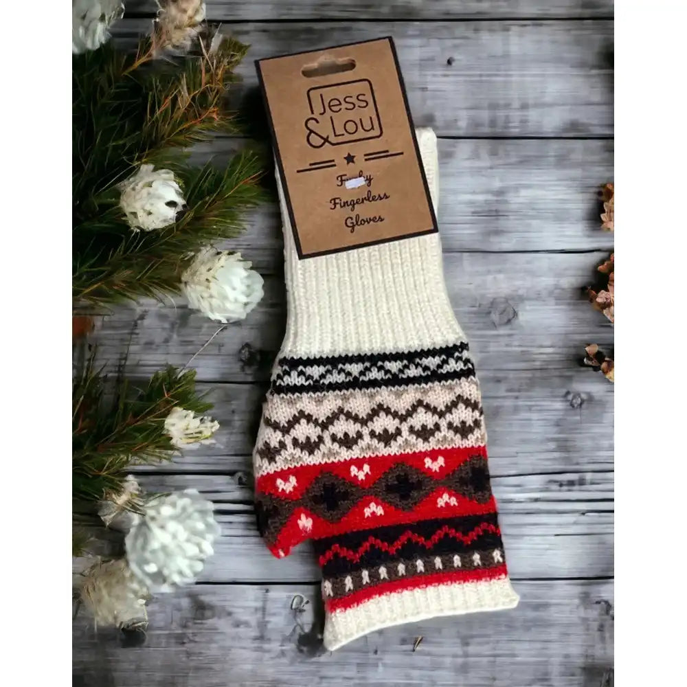 Nordic Fingerless Gloves - Cream