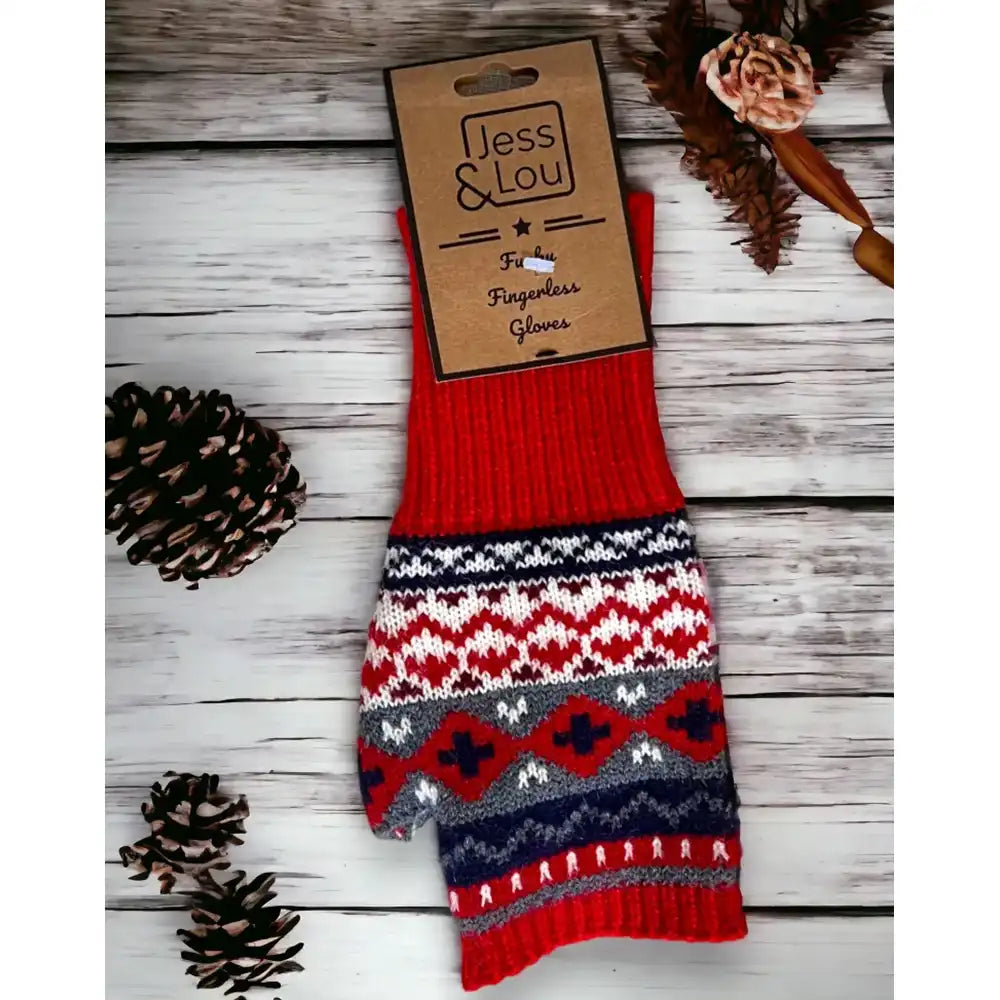 Nordic Fingerless Gloves - Red