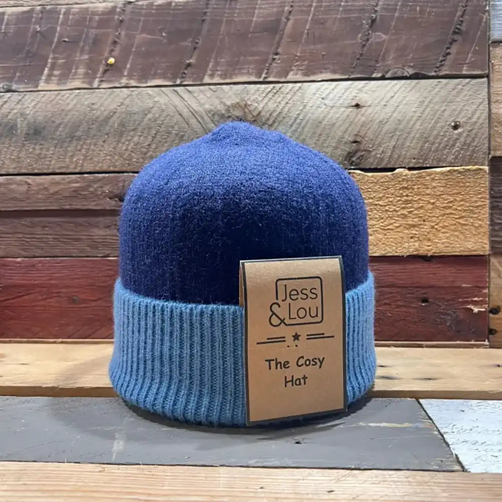 Two Coloured Beanie Hat Blue