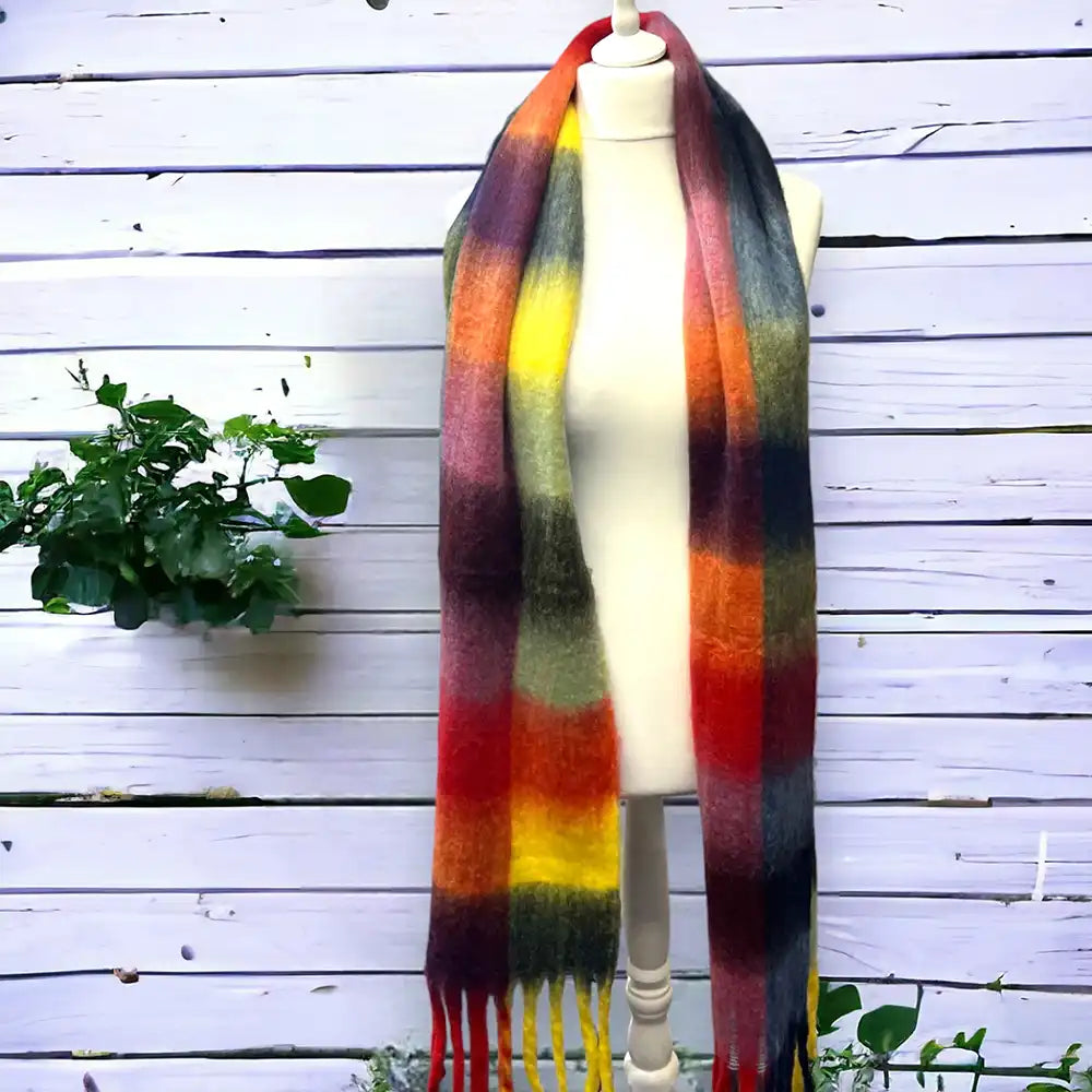 Vibrant Colour Block Multi Check Scarf