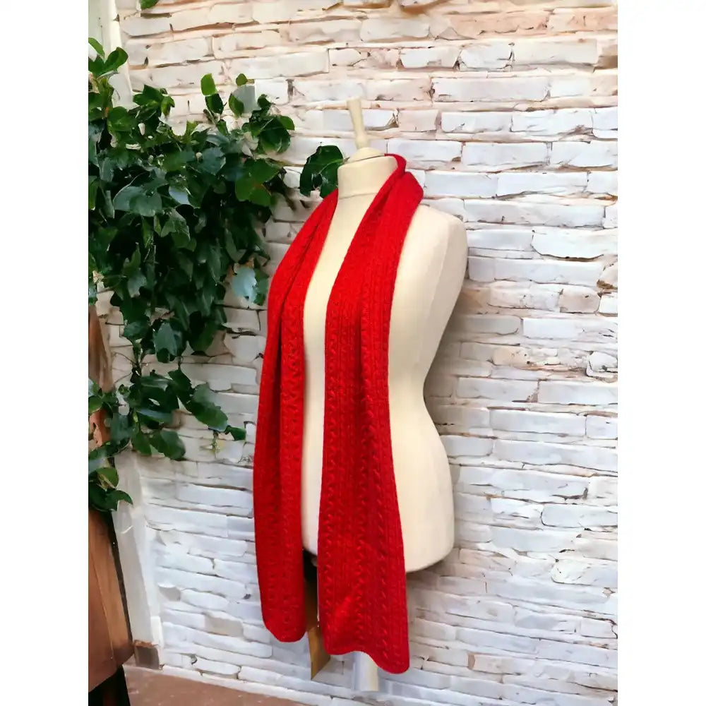 Cable Knit Long Scarf Red