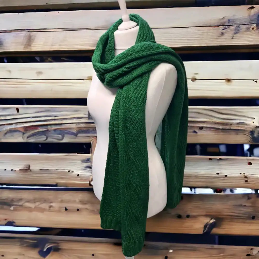 Cable Knit Long Scarf Green