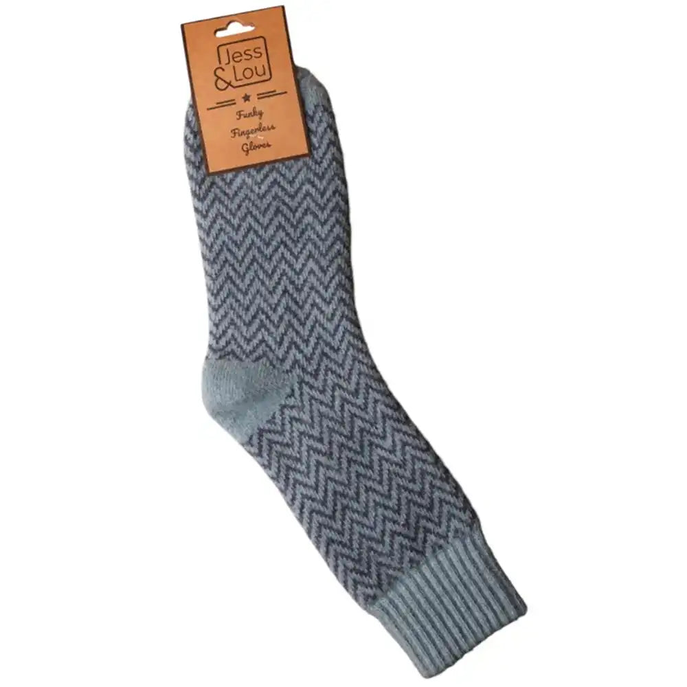 Rib Top Cosy Socks - Blue Herringbone