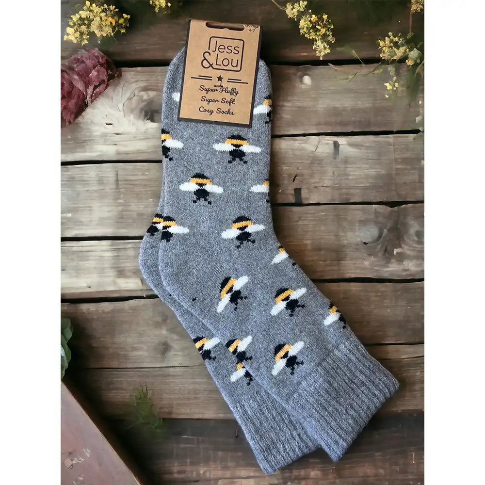 Ribbed Bumble Bee Socks - Grey