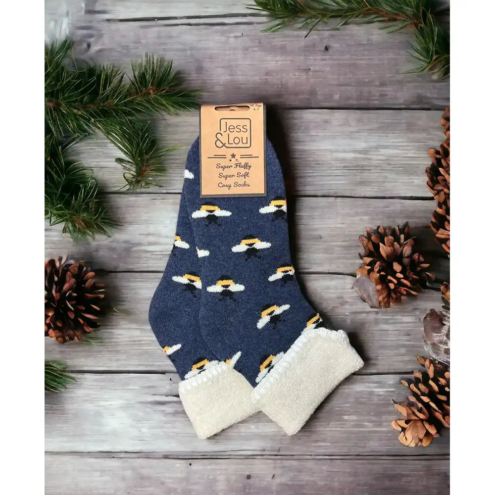 Cuffed Bumble Bee Socks - Navy