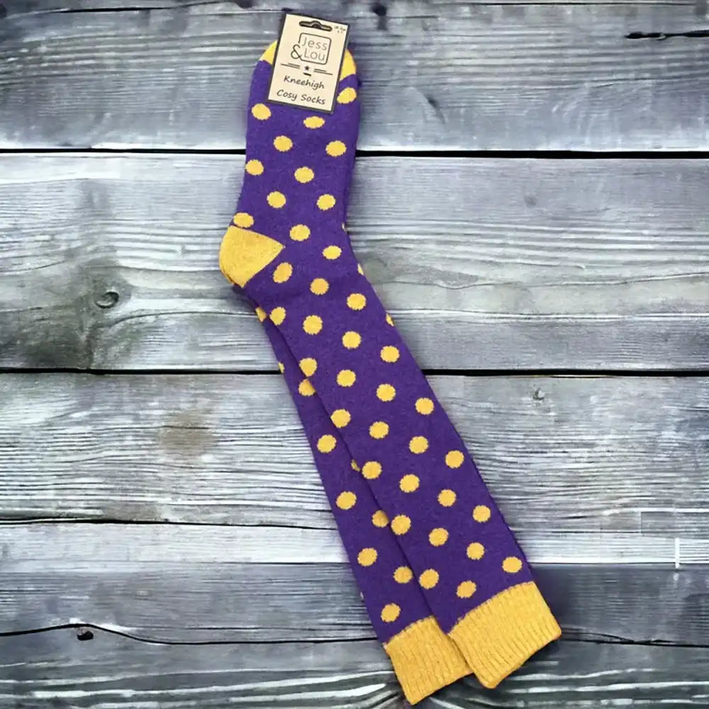 Long Wool Blend Socks Purple Spots