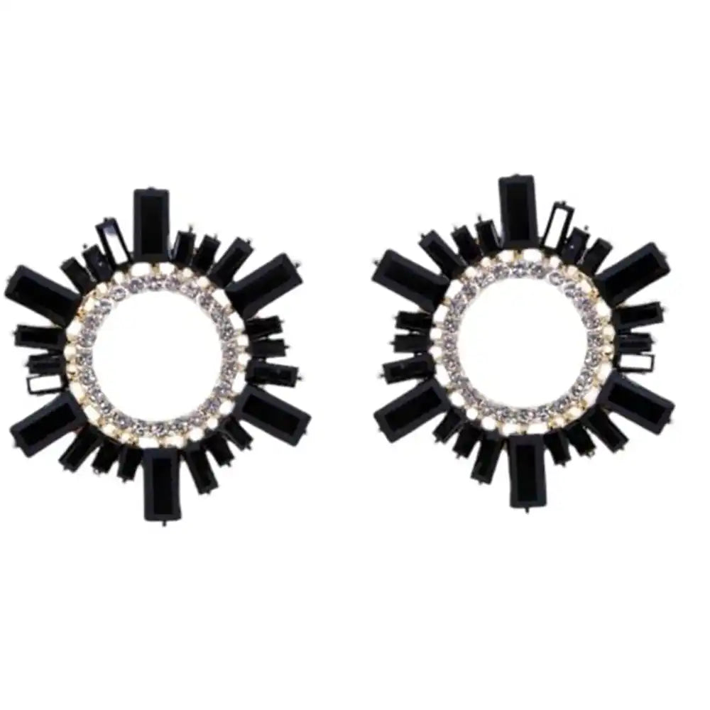 Circle Diamante Stud Earring - Black Jet