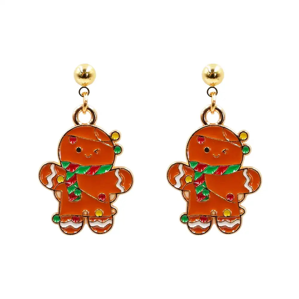 Gingerbread man earrings on a white background