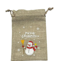 Textile drawstring bag with a snowman design and 'Merry Christmas' text on a white background