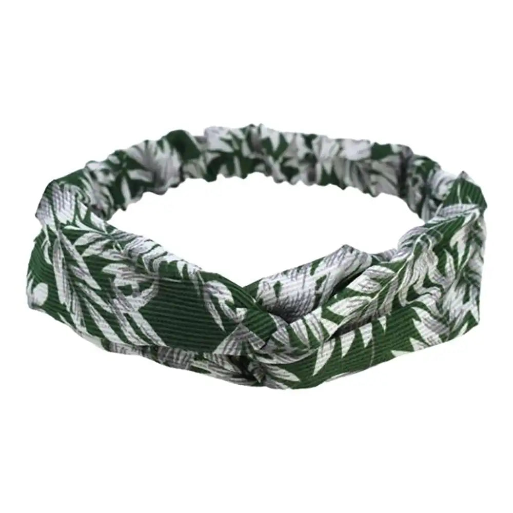 Elasticated Kylie Hair Band - Green Leaf