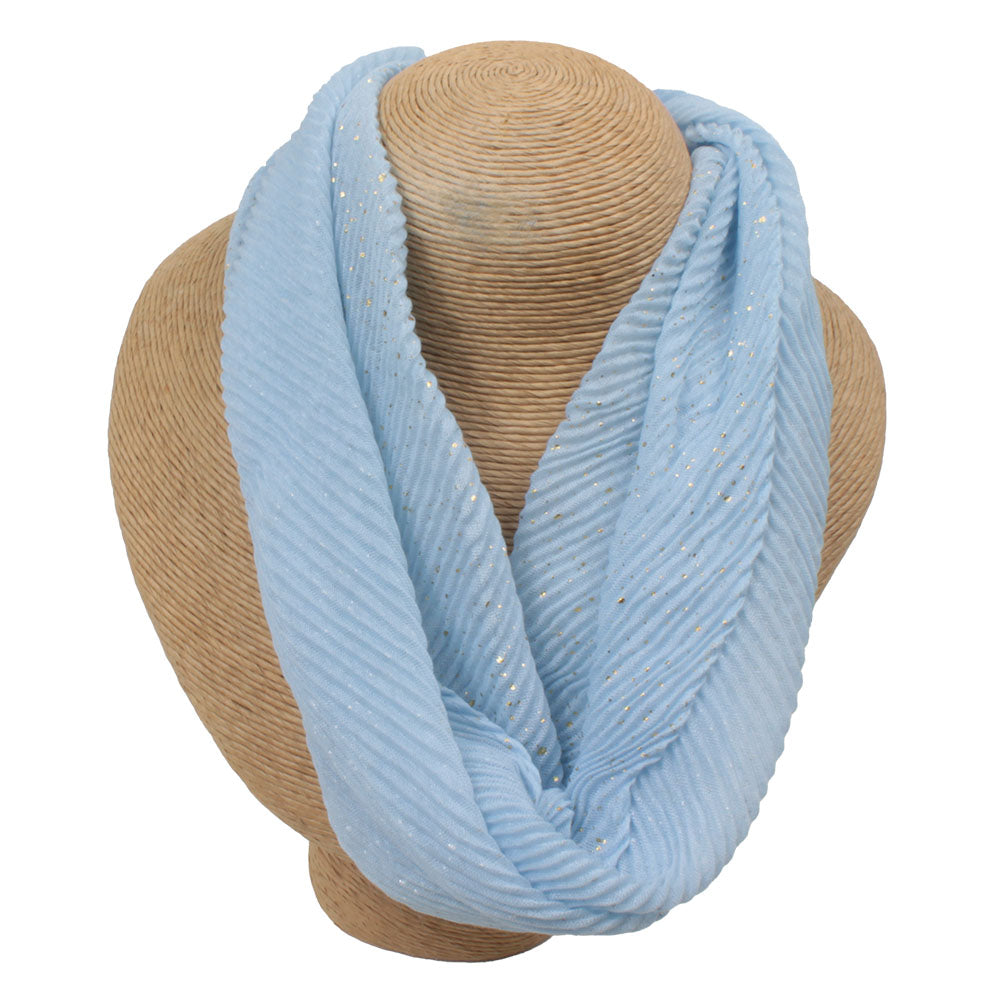 Pale blue shimmer medium length scarf in textured fabric.