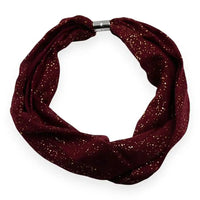 Speckled Burgundy hoop scarf on a white background