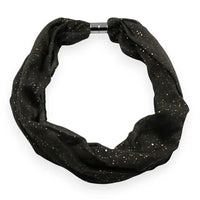 Speckled charcoal grey hoop scarf on a white background