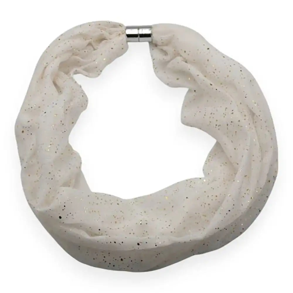 Speckled white hoop scarf on a white background