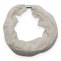 Speckled white hoop scarf on a white background