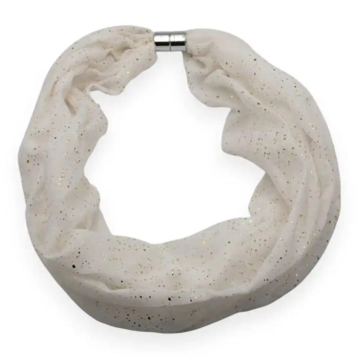 Speckled white hoop scarf on a white background