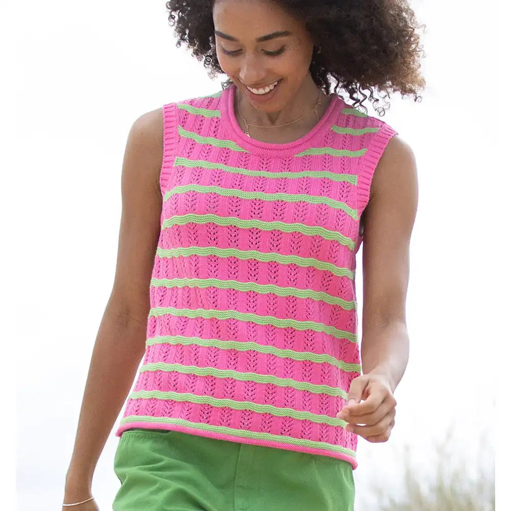 Tolpuddle Striped Tank Top - Flamingo & Lime