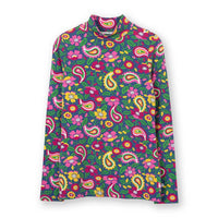 Kite turtle neck brightly coloured paisley and floral top. Flat view.