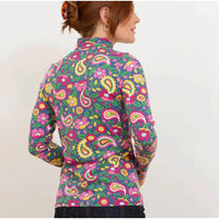 Kite turtle neck brightly coloured paisley and floral top. Back view.