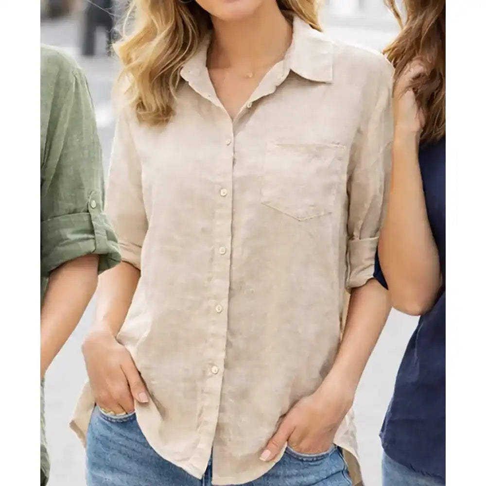 Linen Cotton Blend Shirt - Beige