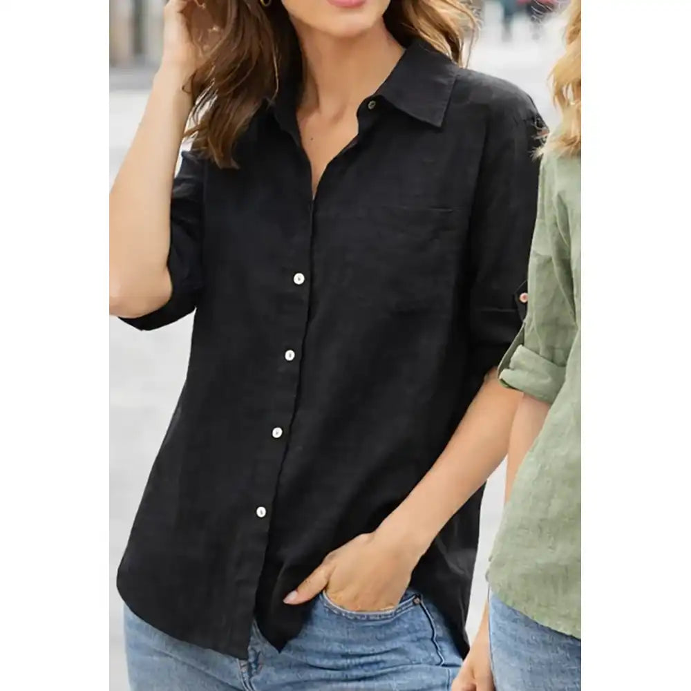 Linen Cotton Blend Shirt - Black