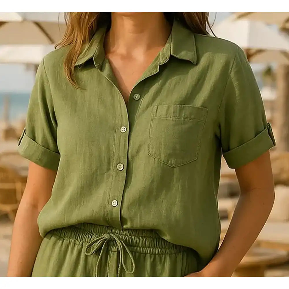 Linen Cotton Blend Shirt - Khaki