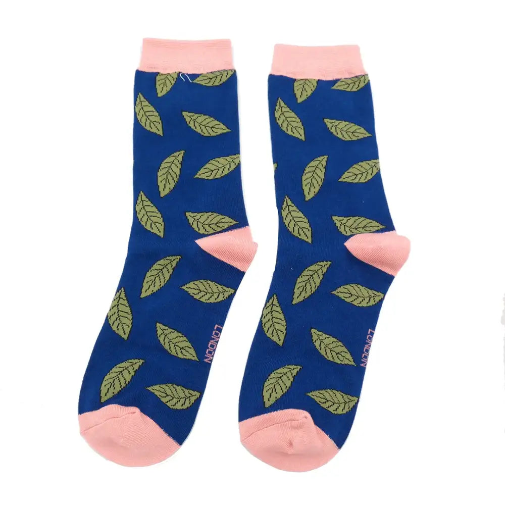 Navy Leaves Socks