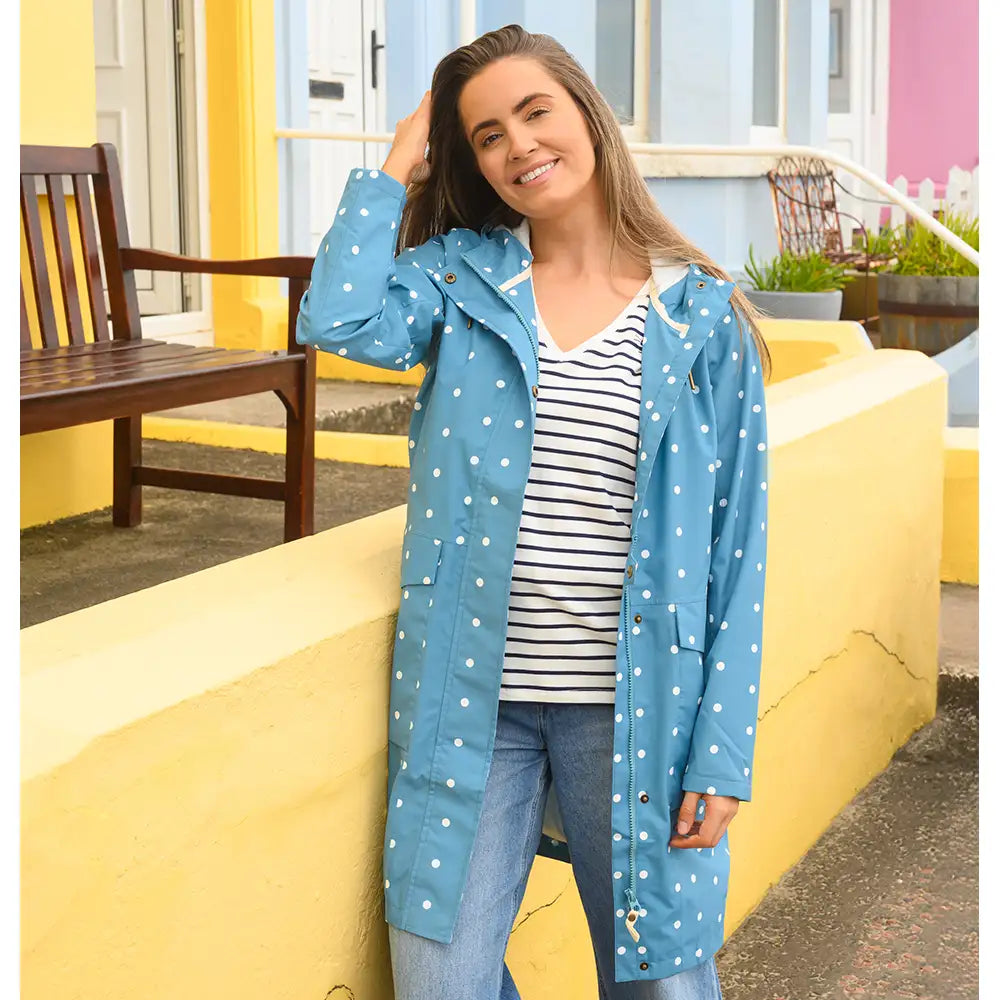 Long Waterproof Jacket - Oceania Dots