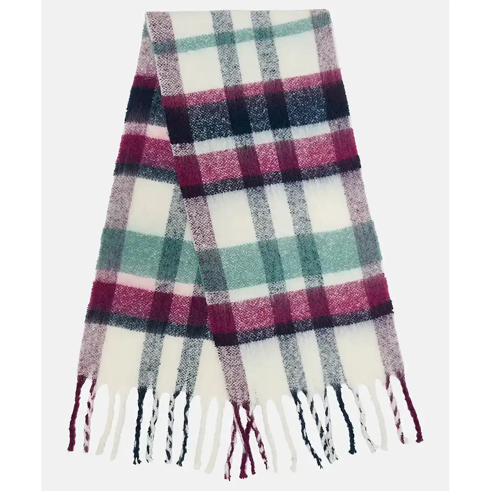 Checked Winter Scarf - Duck Egg, Berry & Navy