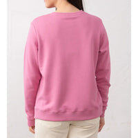 Person wearing a pink sweatshirt against a white background