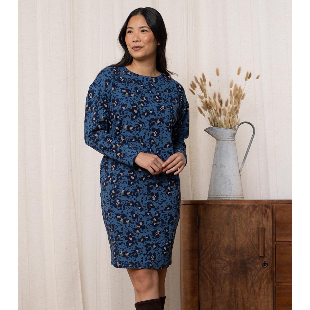 Batwing Sweatshirt Dress - Blue