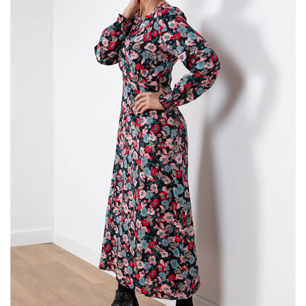 Floral Bloom Midi Dress - Black