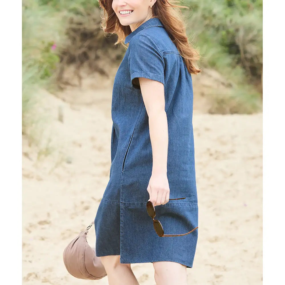 Back of denim looking dress with short sleeves