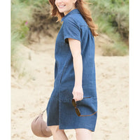Back of denim looking dress with short sleeves