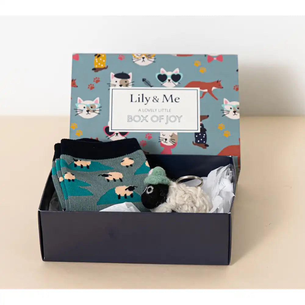 Key Ring & Sock Gift Box - Sheep