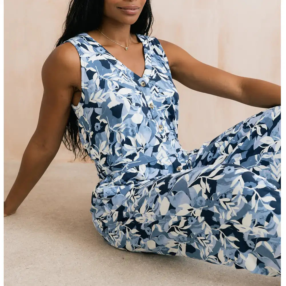 Allium Printed Jersey Jumpsuit Navy