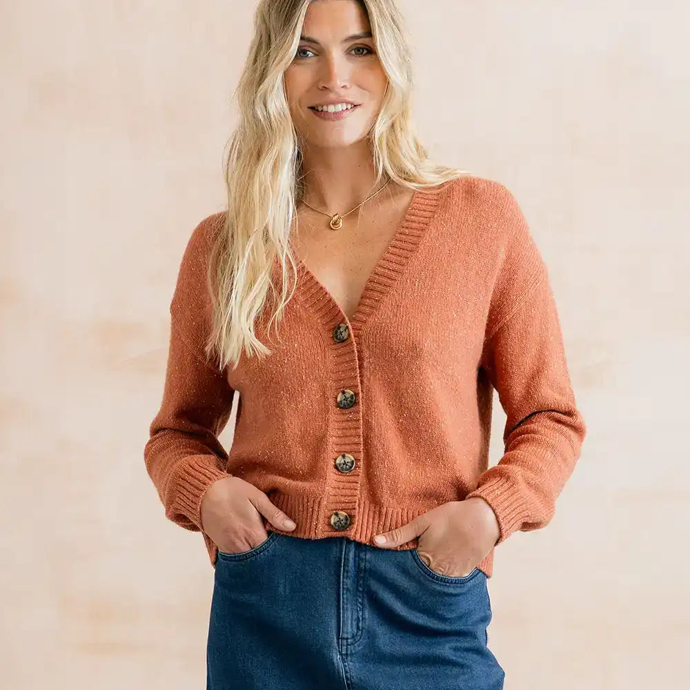 Bloom Cardigan in Terracotta Fleck