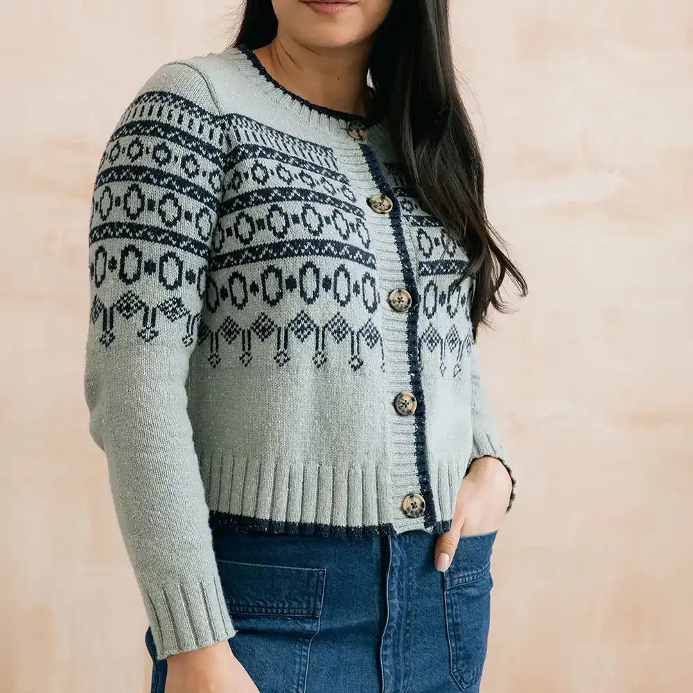 Easel Fair Isle Cardigan in Mist
