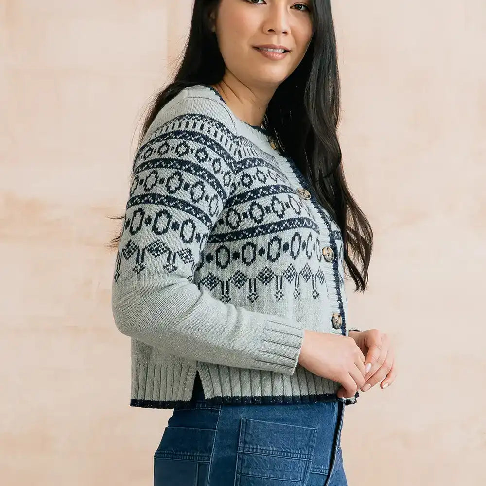 Easel Fair Isle Cardigan in Mist