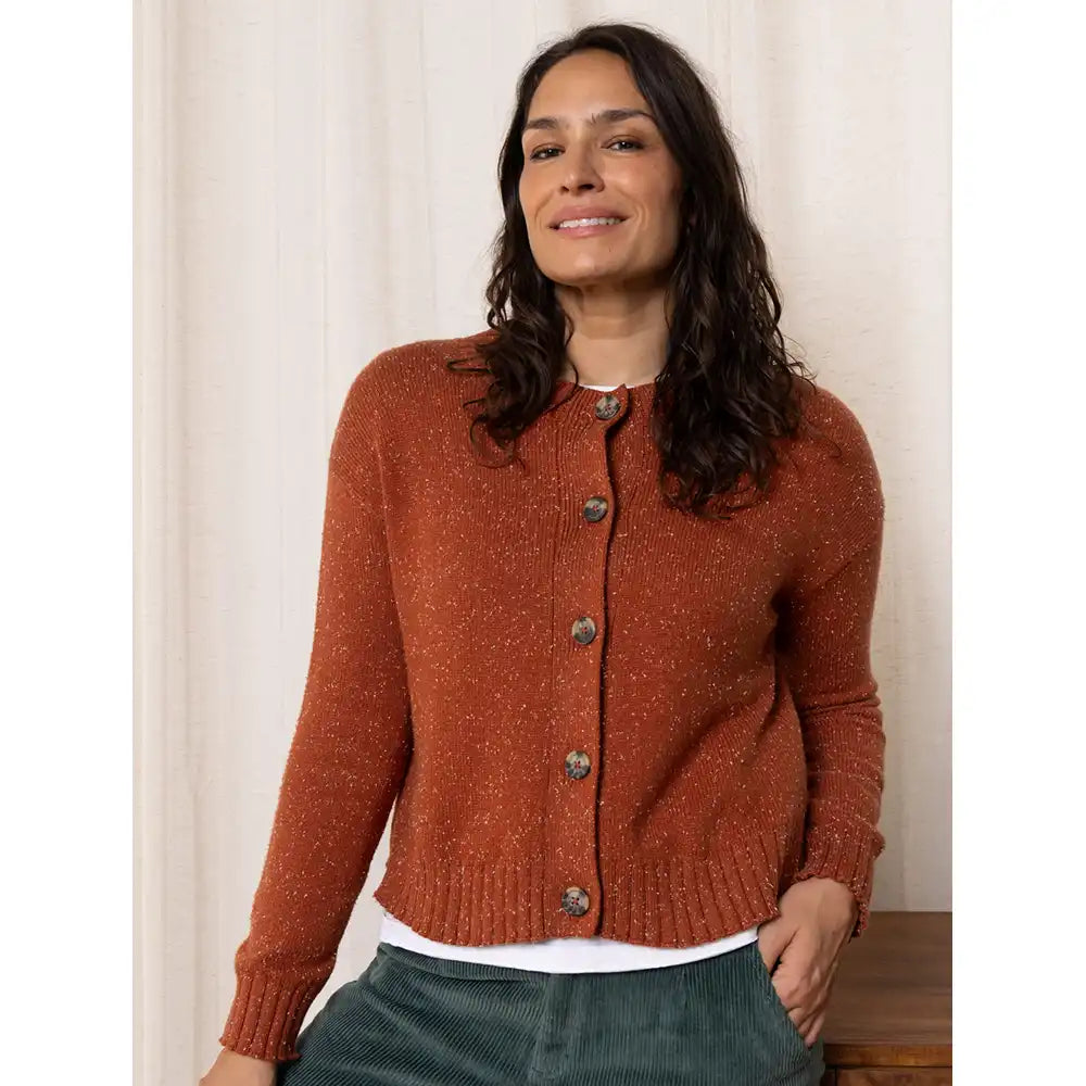 Ribbed Round Neck Cardigan - Ginger