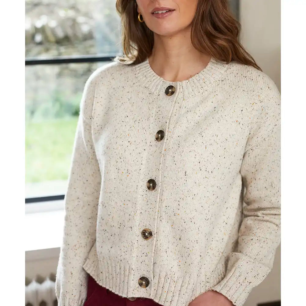 Ribbed Round Neck Cardigan - Oatmeal