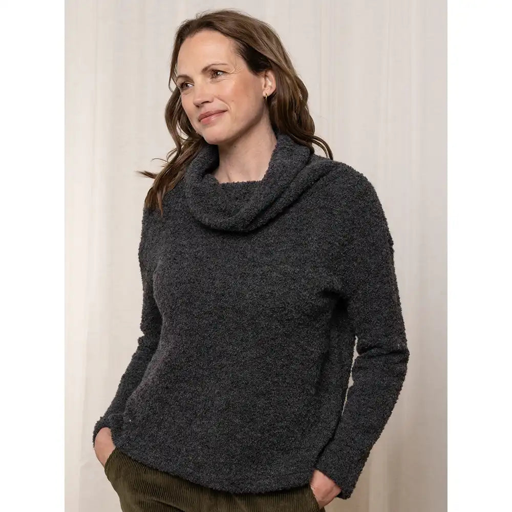 Wool Mix Cowl Neck Jumper Charcoal