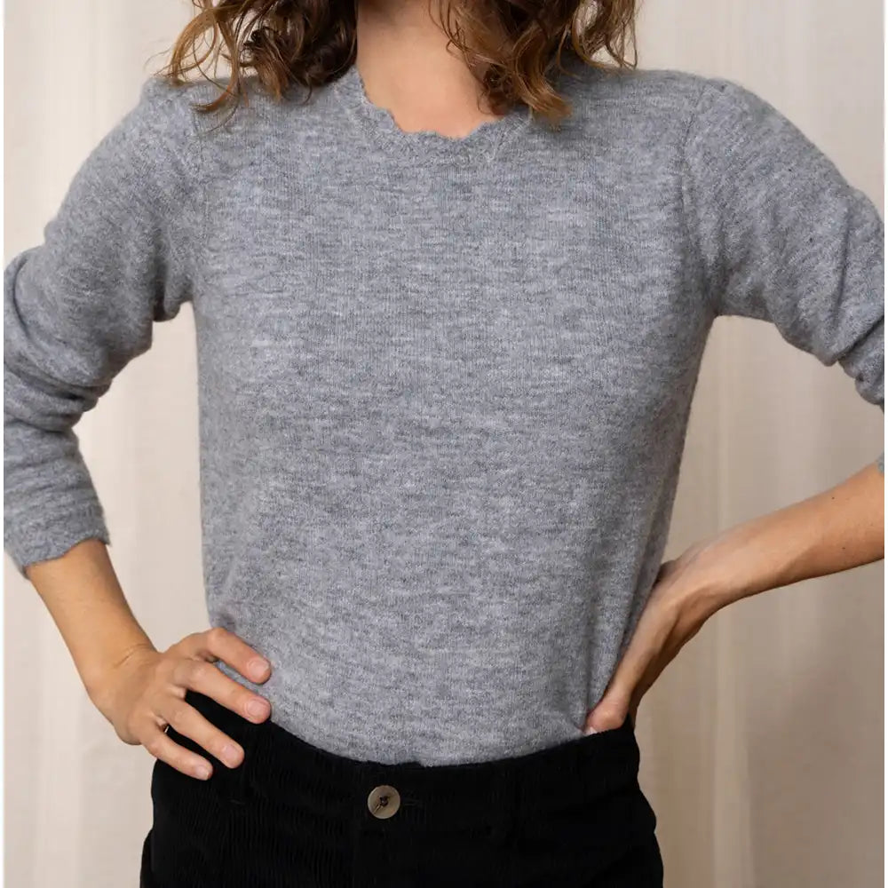 Grey Marle Scallop Neck Knit Jumper