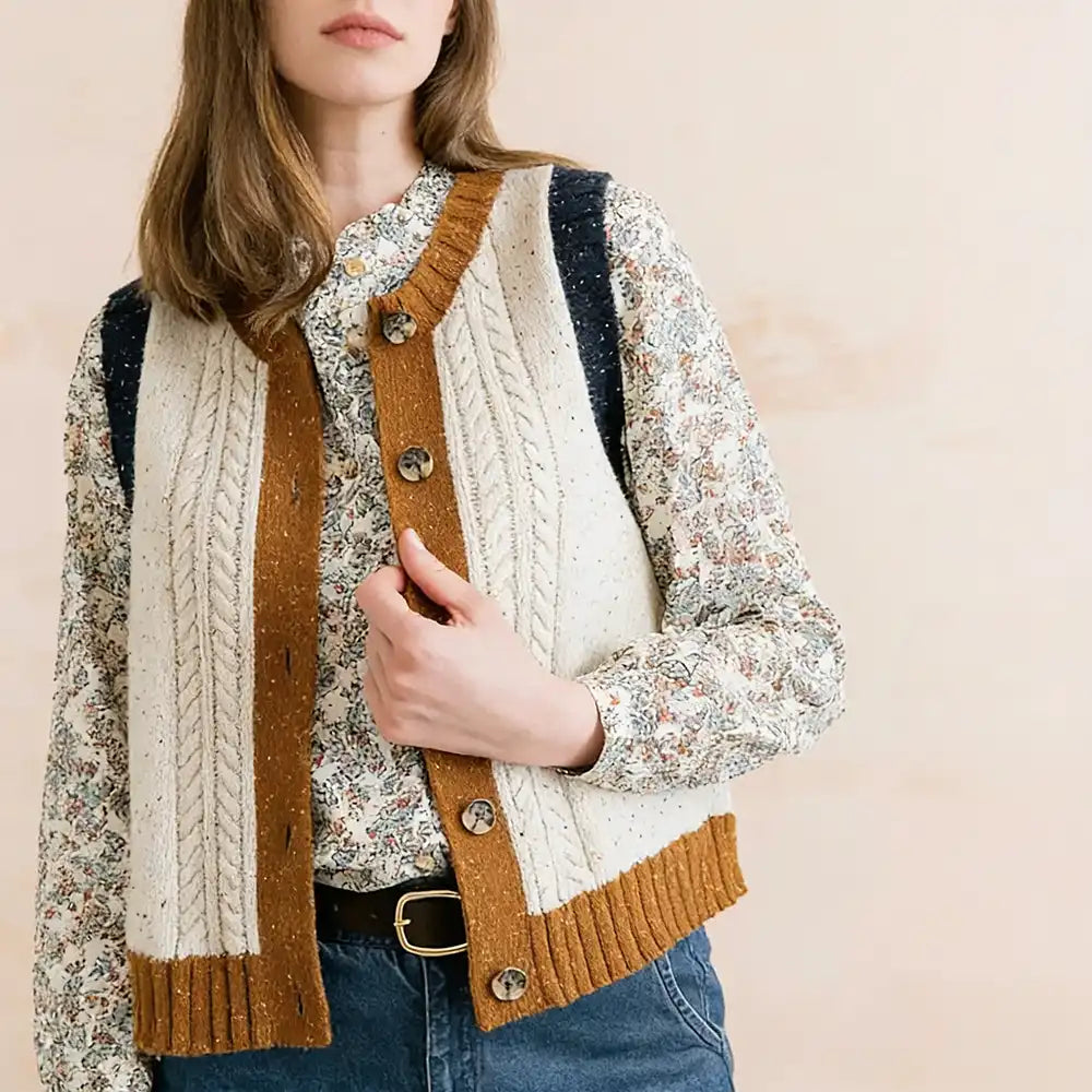 Grove Colour Block Vest in Ecru