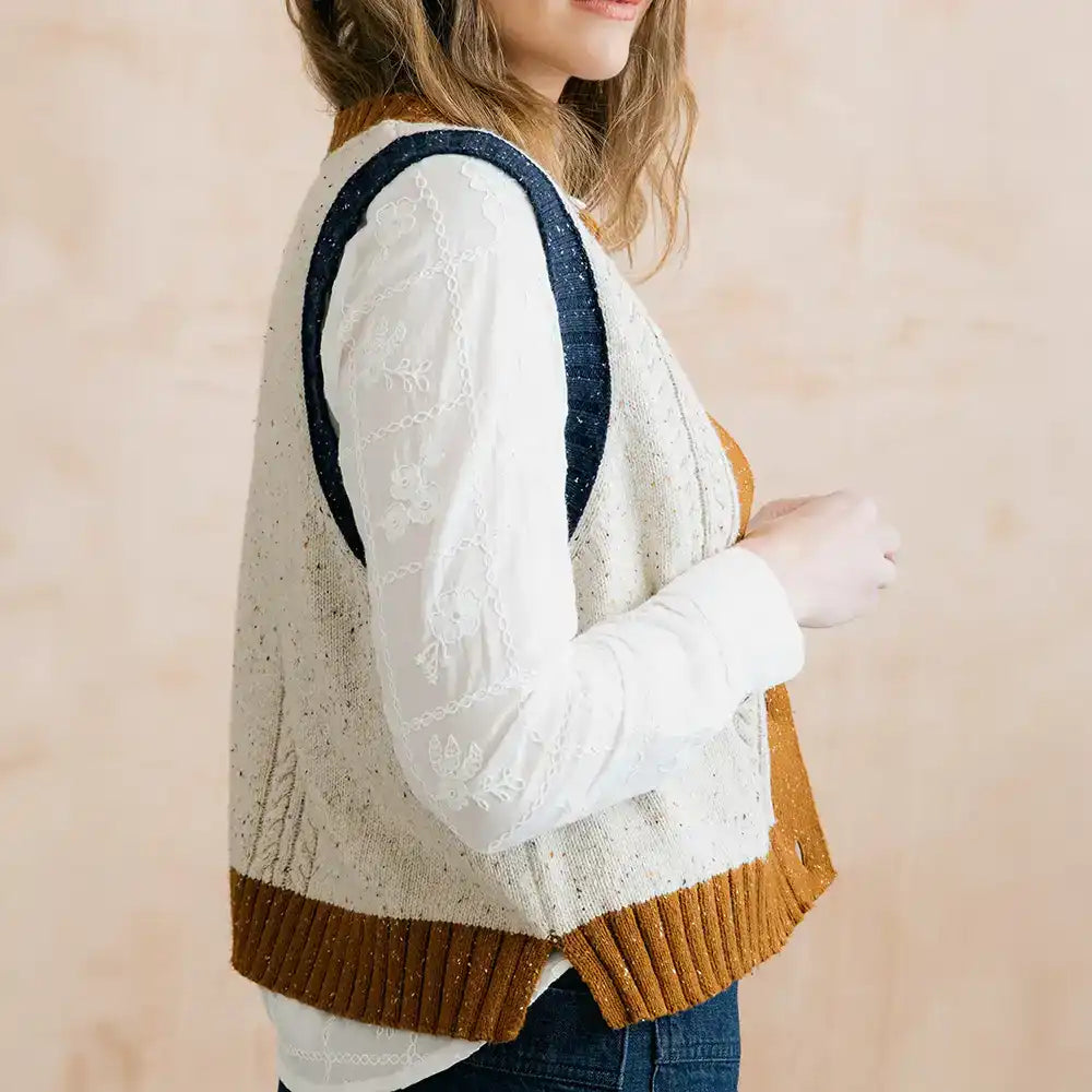 Grove Colour Block Vest in Ecru
