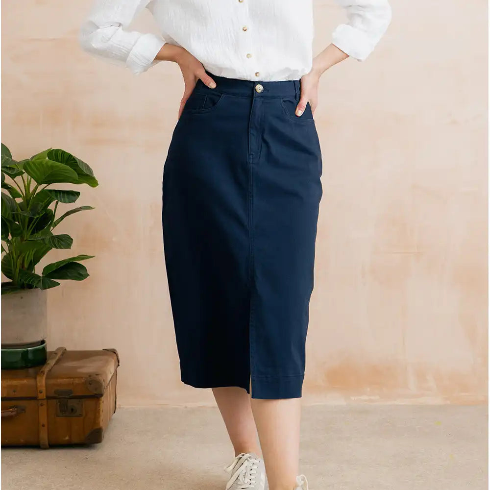 Morwenna Plain Twill Skirt - Navy