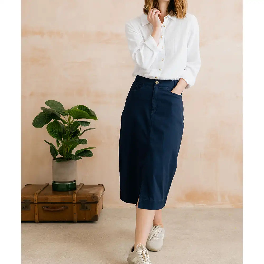 Morwenna Plain Twill Skirt - Navy