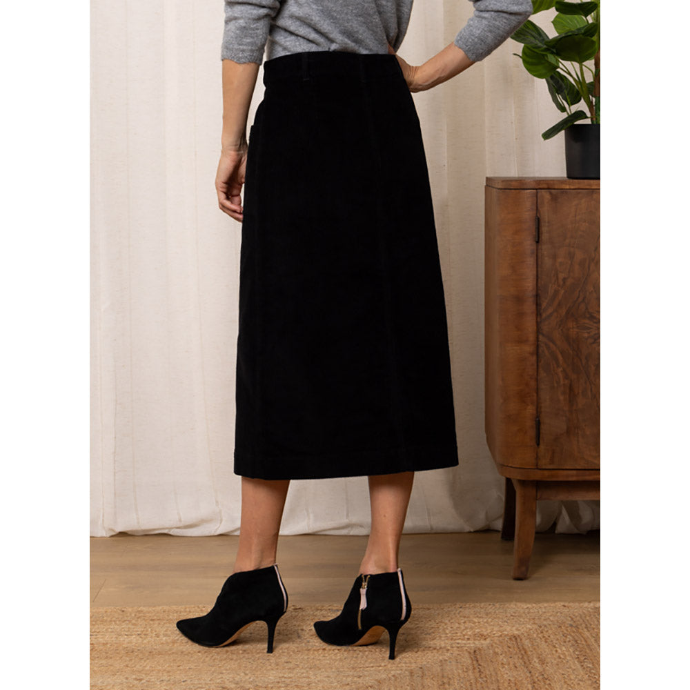 Penrose Black Cord Midi Skirt