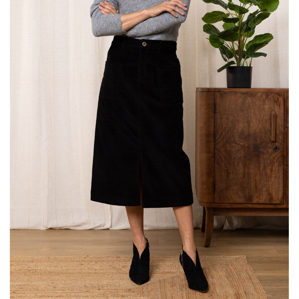 Penrose Black Cord Midi Skirt