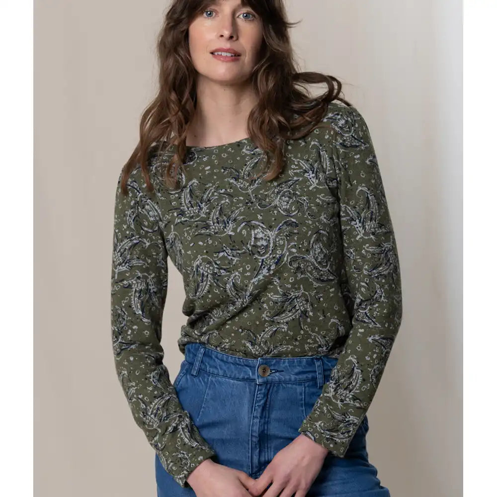 Paisley Print Top in Olive